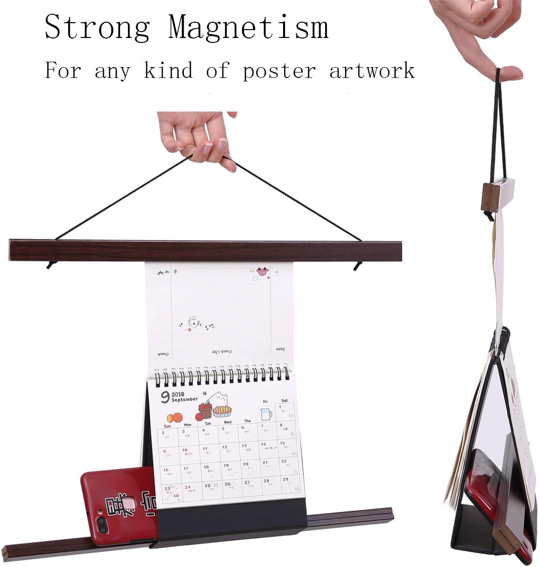 Ywlake Magnetic Poster Hanger, 14x22 14x20 14x24 Poster Frame Wood Wooden Magnet Print Posters Dowel Scroll Hanger Hangers Hanging Kit for Walls Map Canvas Artwork (Walnut, 14")