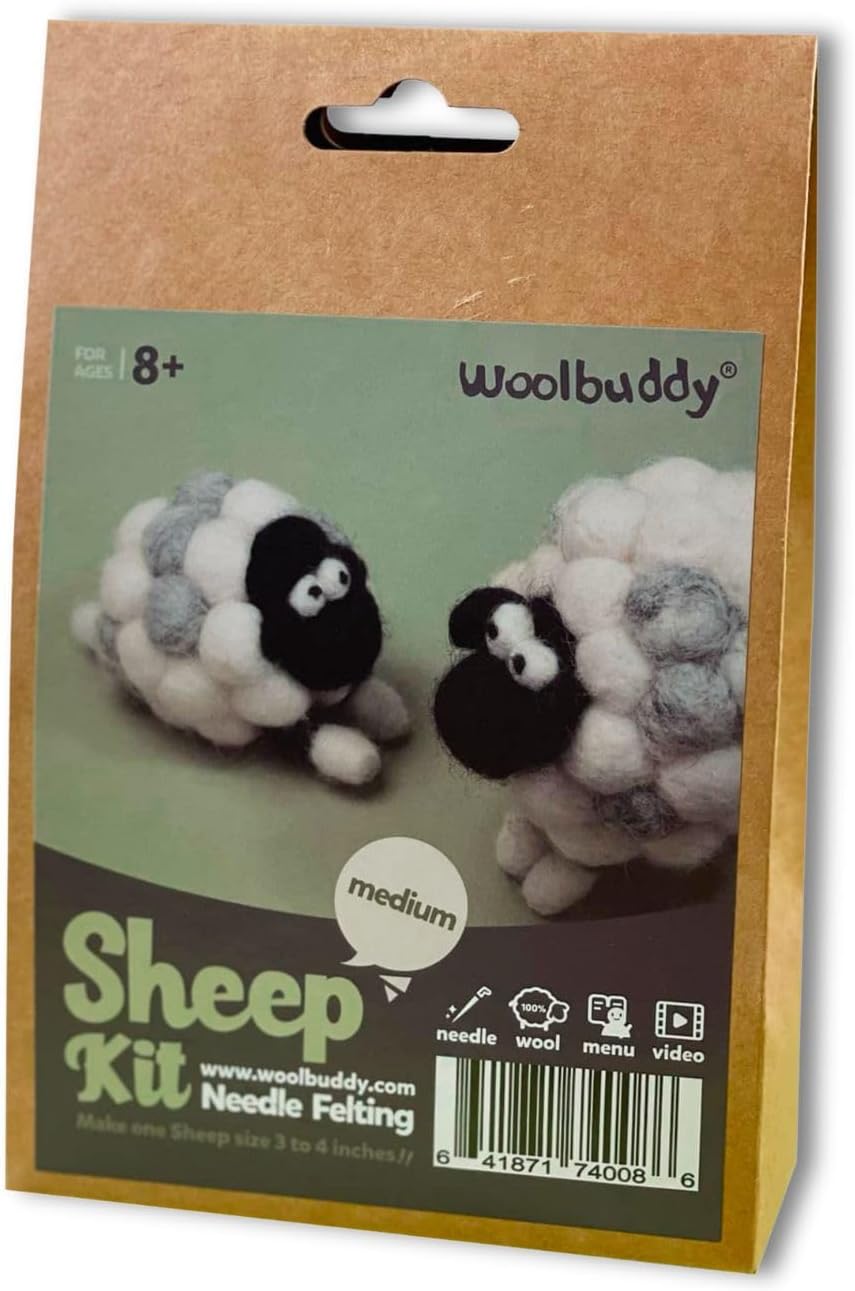 Woolbuddy Needle Felting Kit for Beginners & Adults – DIY Sheep Animal Craft Kit – Complete Starter Set with Wool, Needles & Step-by-Step Instructions
