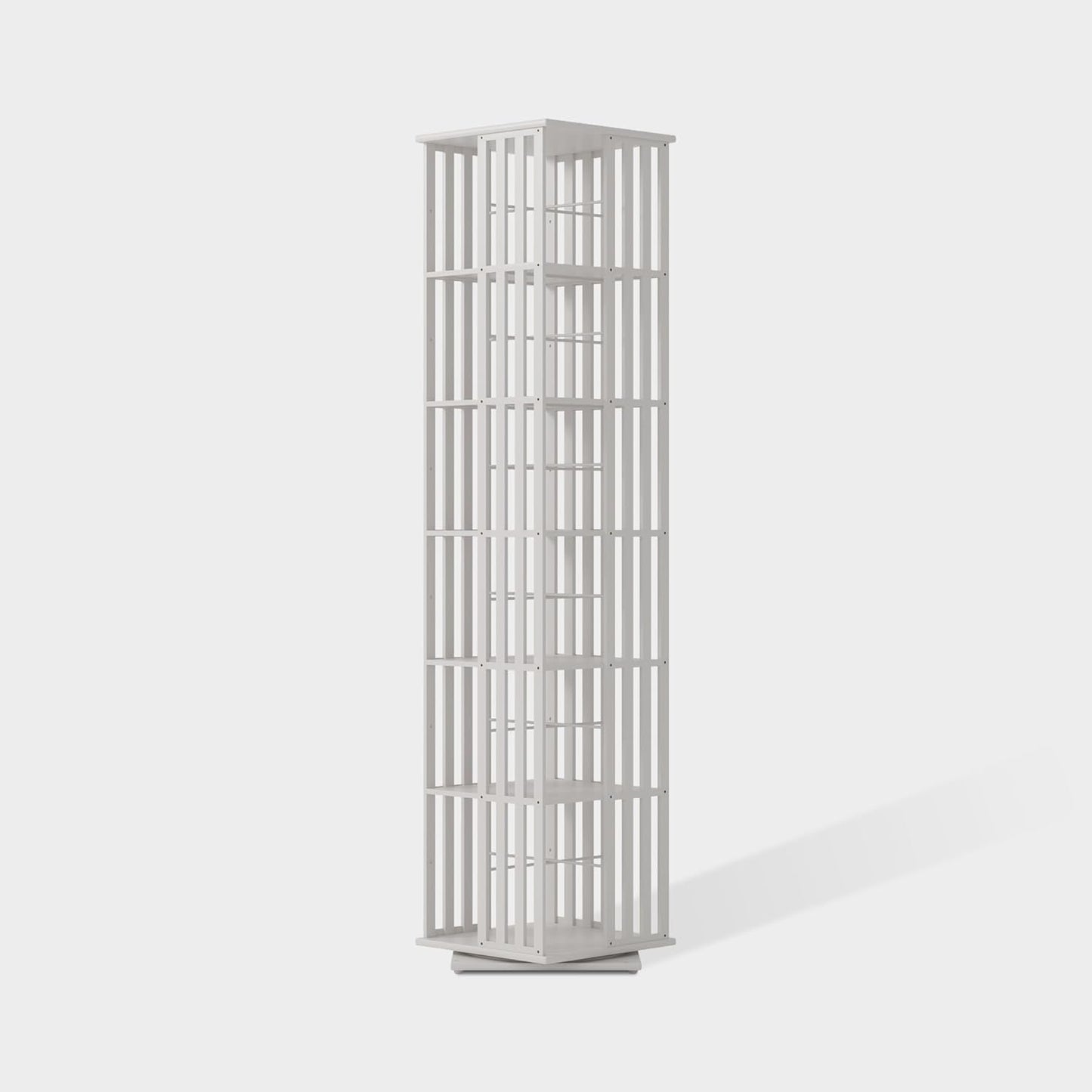 YOWOS Rotating Bookshelf Tower, 360 Display Spinning Bookcase, Bamboo Bookshelf Floor Standing Storage Rack, Wood Narrow Book Shelf Organizer for Kids&Adults (White, 6 Tier)