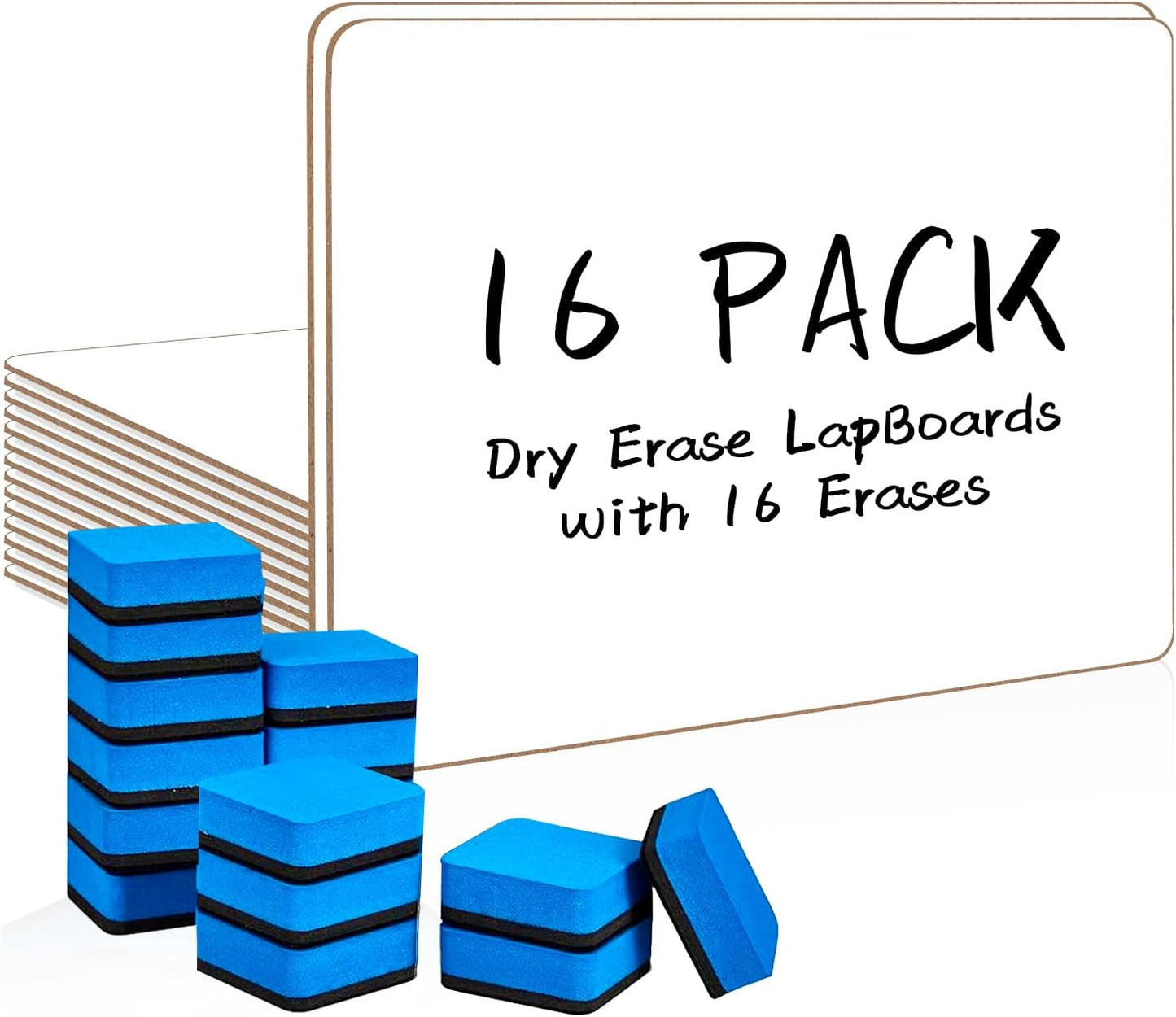 Dry Erase LapBoards, PANDRI 16 Pack Double Sided 12.5 x 9 Inch Whiteboards with 16 Erasers, Dry Erase Boards for Office Students Classroom Teacher Supplies