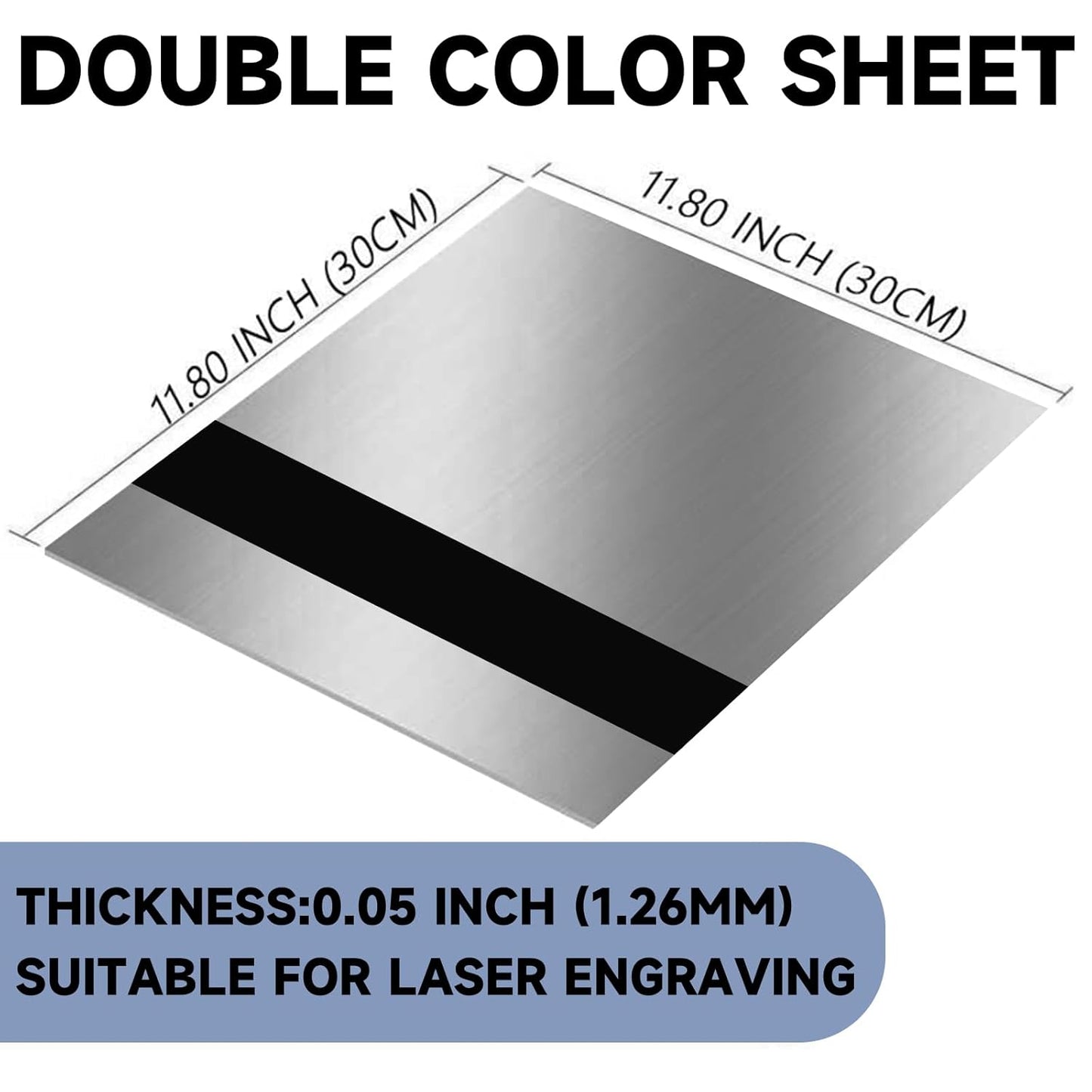5PCS Laser Engraving Double Color ABS Plastic Sheet,Two-Tone Laserable Engraving Plastic Sheets for Name Badge,Office Label,Laser Product,Size 11.73" x 11.73",Mirror Silver/Black