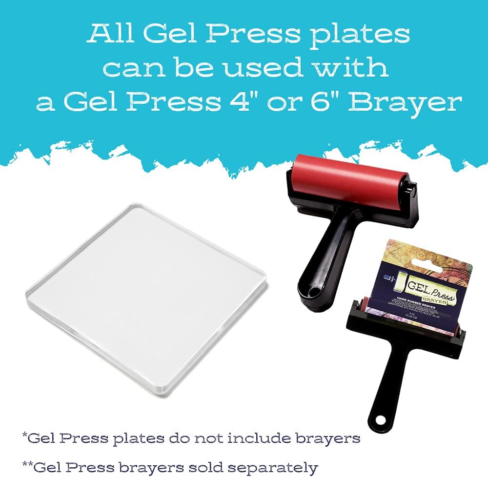 Gel Press Monoprinting Print Plate - 6” X 6” Gel Plate - Printmaking Supplies - Reusable Gel Printing Plate for Press Art for Card Making, Scrapbooking, Journaling, Arts and Crafts, Home Decor