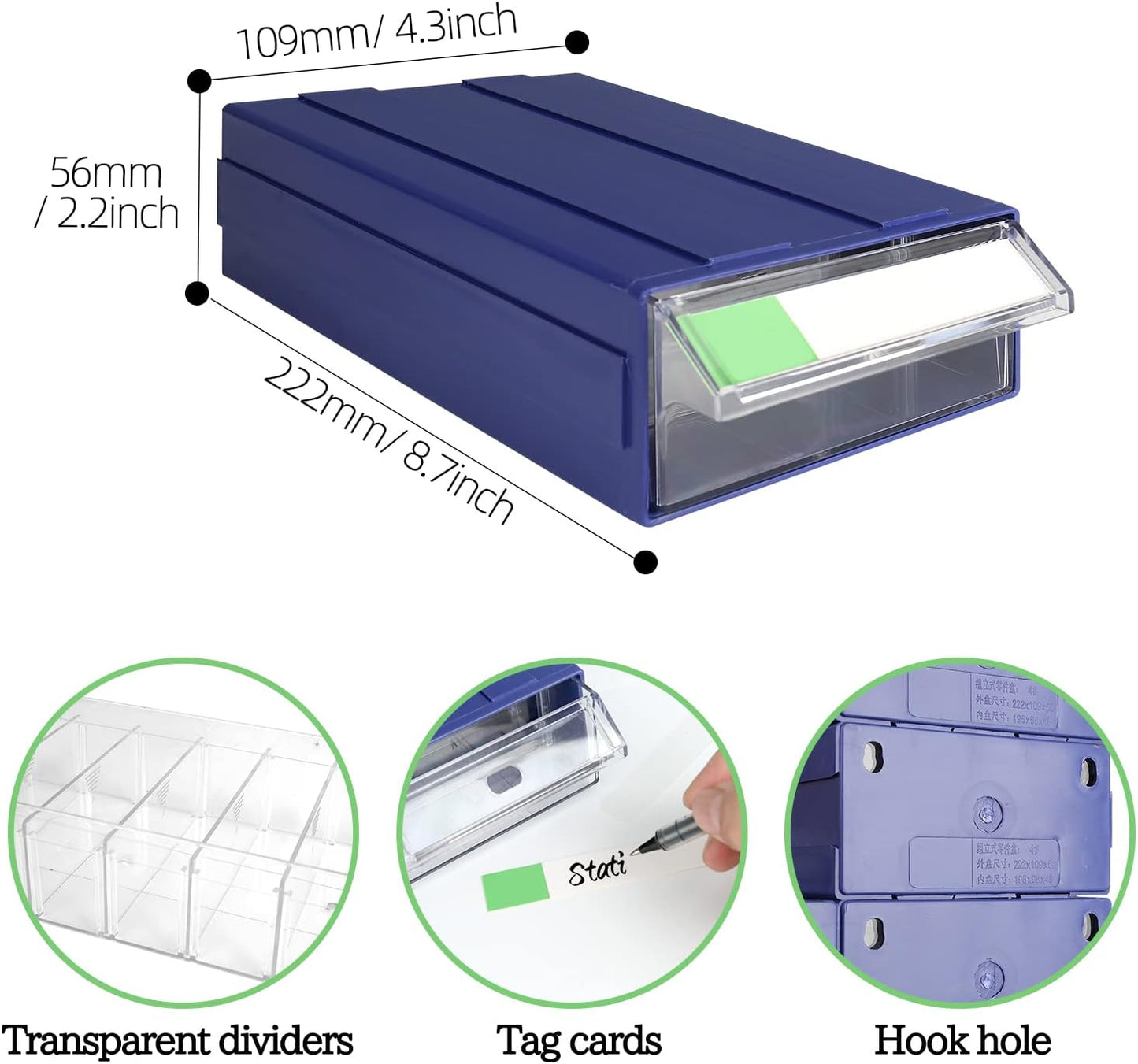 9pcs Sewing Craft Storage Box Hardware Craft Drawer Storage Cabinet Plastic Stacking Shelf With Divider Tag Cards Multifunctional Rack For Home Office Small Items (9, Blue)