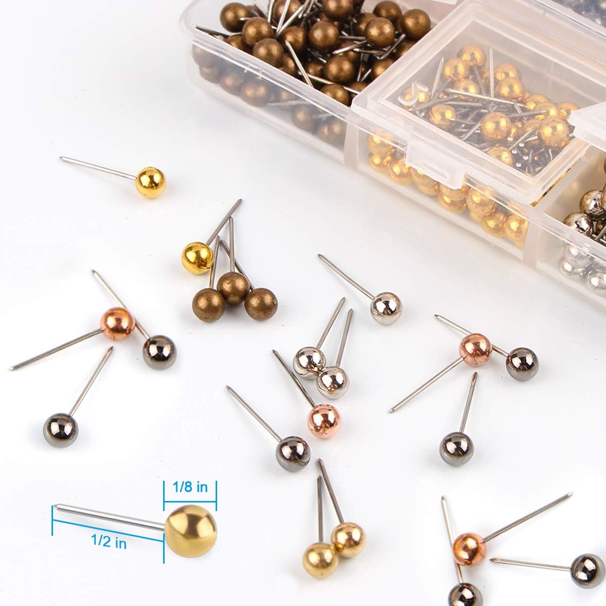 Yalis Push Pins Map Tacks 1/8-Inch Metallic Color Beads Head Marking Pins, 6 Colors, 360-count