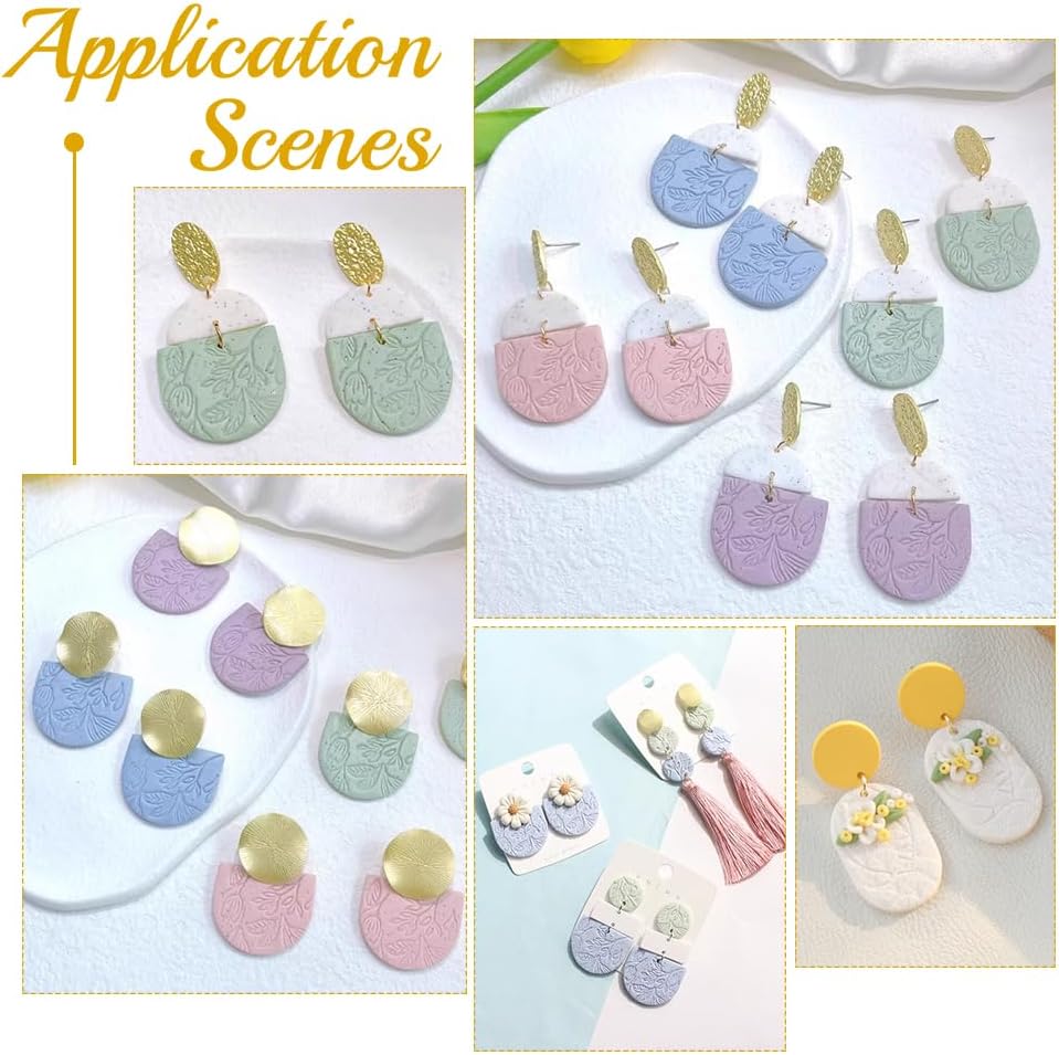4PCS Polymer Clay Flowers Leaves Texture Sheets Set for Using with Clay Cutters, Boho Clay Texture Mats, Jewelry Making DIY Craft Tools