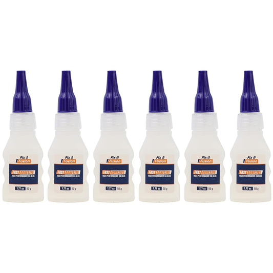 FIX & FUSION Ca Super Glue (1.77 Oz), Fast Adhesive/Cyanoacrylate Glue for Woodworking, Plastic, Rubber, Granite, DIY & Industrial, (6 Pack)