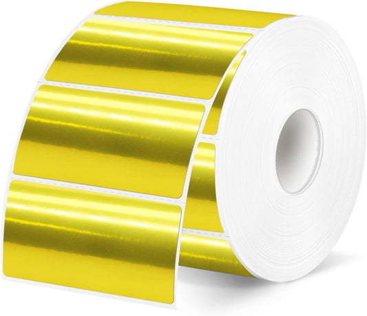 2x1 Inch Thermal Labels, Holographic Gold Thermal Printer Stickers, Waterproof Self-Adhesive Shipping Label Printer Sticker for Barcode, Name, Address, 300 Labels/Roll