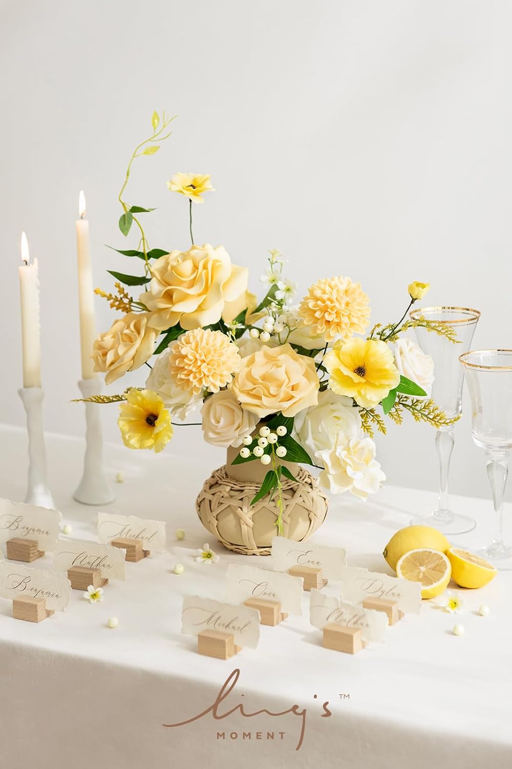 Ling's moment Creamy Yellow Dahlia Foam Artificial Flowers Real Touch Faux Fake Flower for Home Decor Graduation Baby Shower Decorations Outdoors Party Favors Wedding Centerpieces Arrangements 25pcs