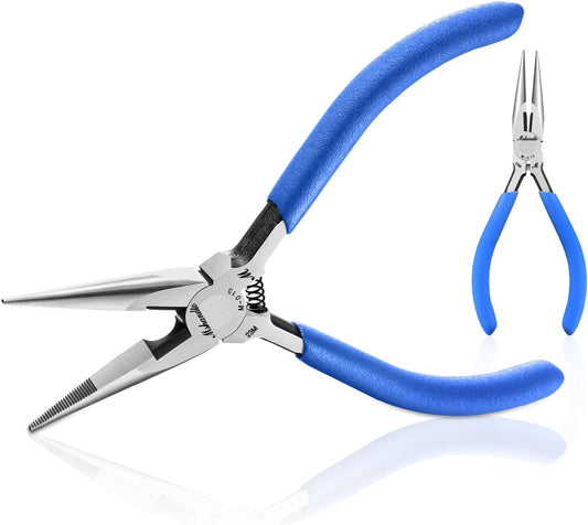 Needle Nose Pliers Set, 5" Long Nose Pliers for Wire Bending, 2 Pack High Carbon Steel Nose Cutters, Serrated Jaw Plier for Jewelry Making, Electronics Repair, Object Grasping, Craft Making