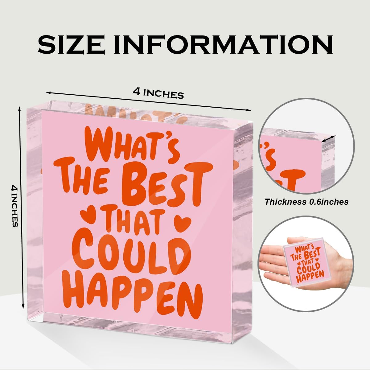 Inspirational Quote Desk Decor Acrylic Sign 4X4 Inch, Positive Affirmation Desk Decorative Signs for Shelf Tabletop Cubicle Room Office, Pink Gifts for Women Friends