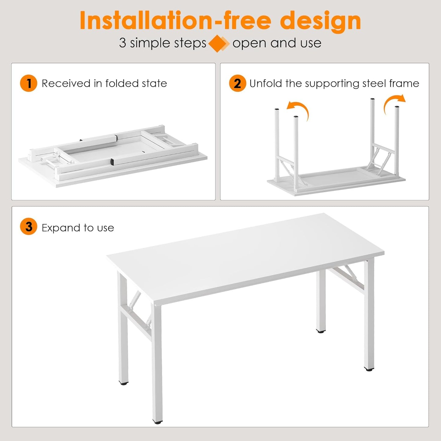 Need 47 inches Computer Desk Office Desk Folding Table with BIFMA Certification Computer Table Workstation, White AC5DW-120
