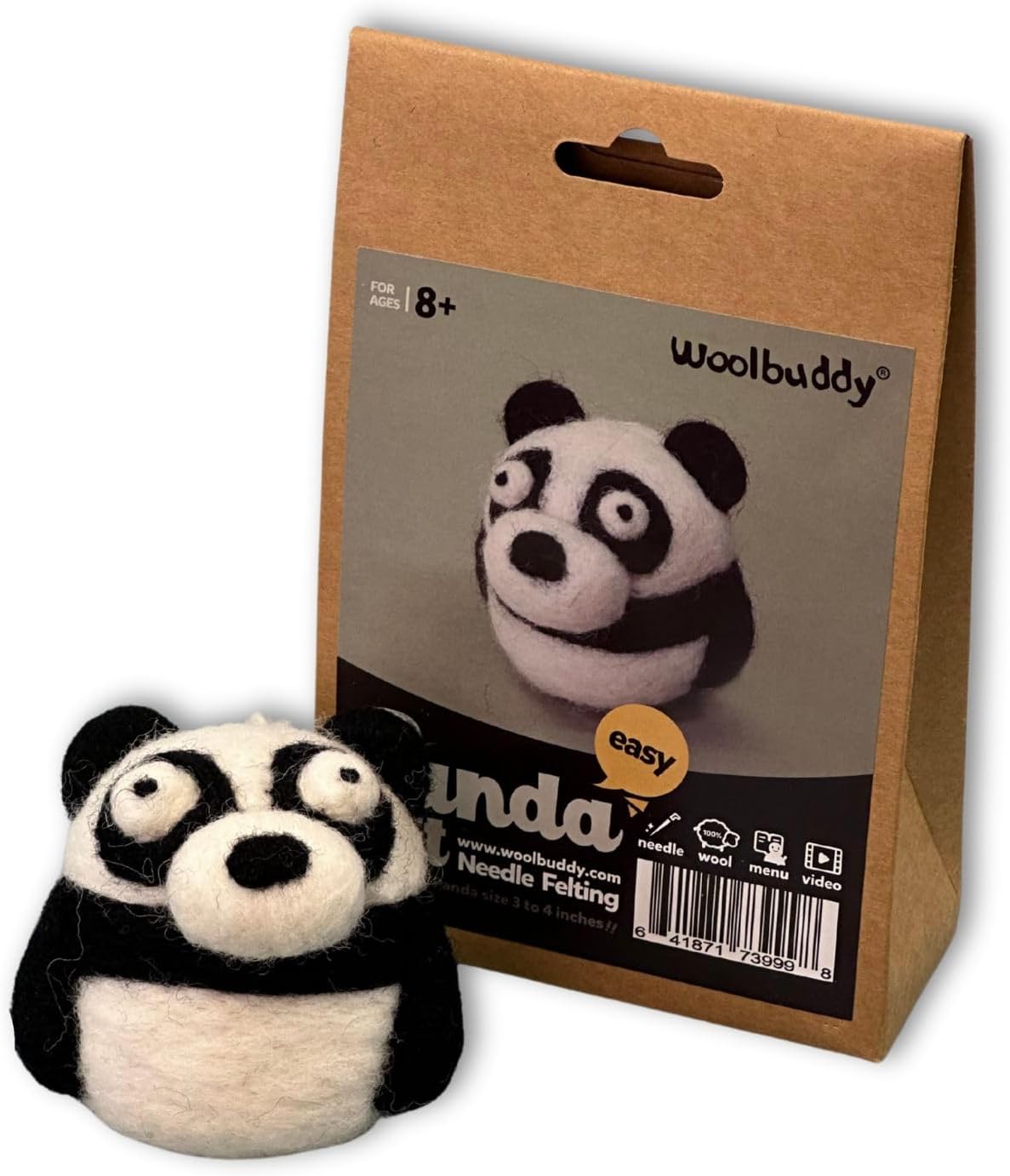 Woolbuddy Needle Felting Kit for Beginners & Adults – Panda DIY Felt Animal Starter Kit with Natural Wool Roving, Felting Needles & Step-by-Step Instructions