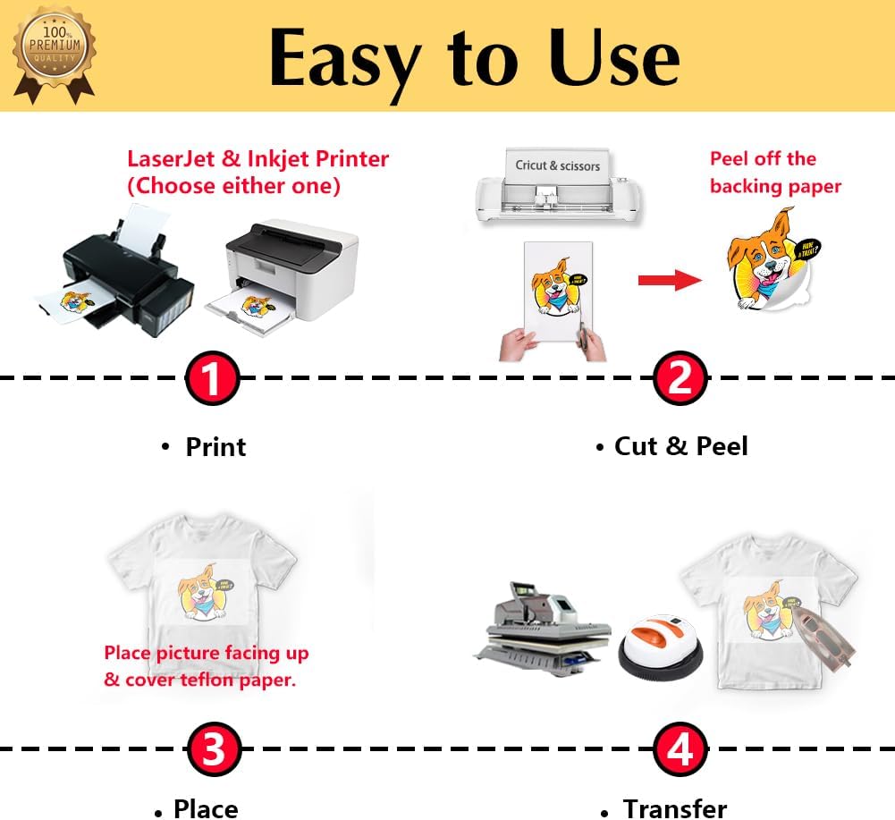 TransOurDream Heat Transfer Paper for Inkjet & Laserjet Printer (40 Sheets, 8.5x11, 3.0) Printable HTV Heat Transfer Vinyl for T Shirts Iron on Transfers for Light Fabrics (L3-40)