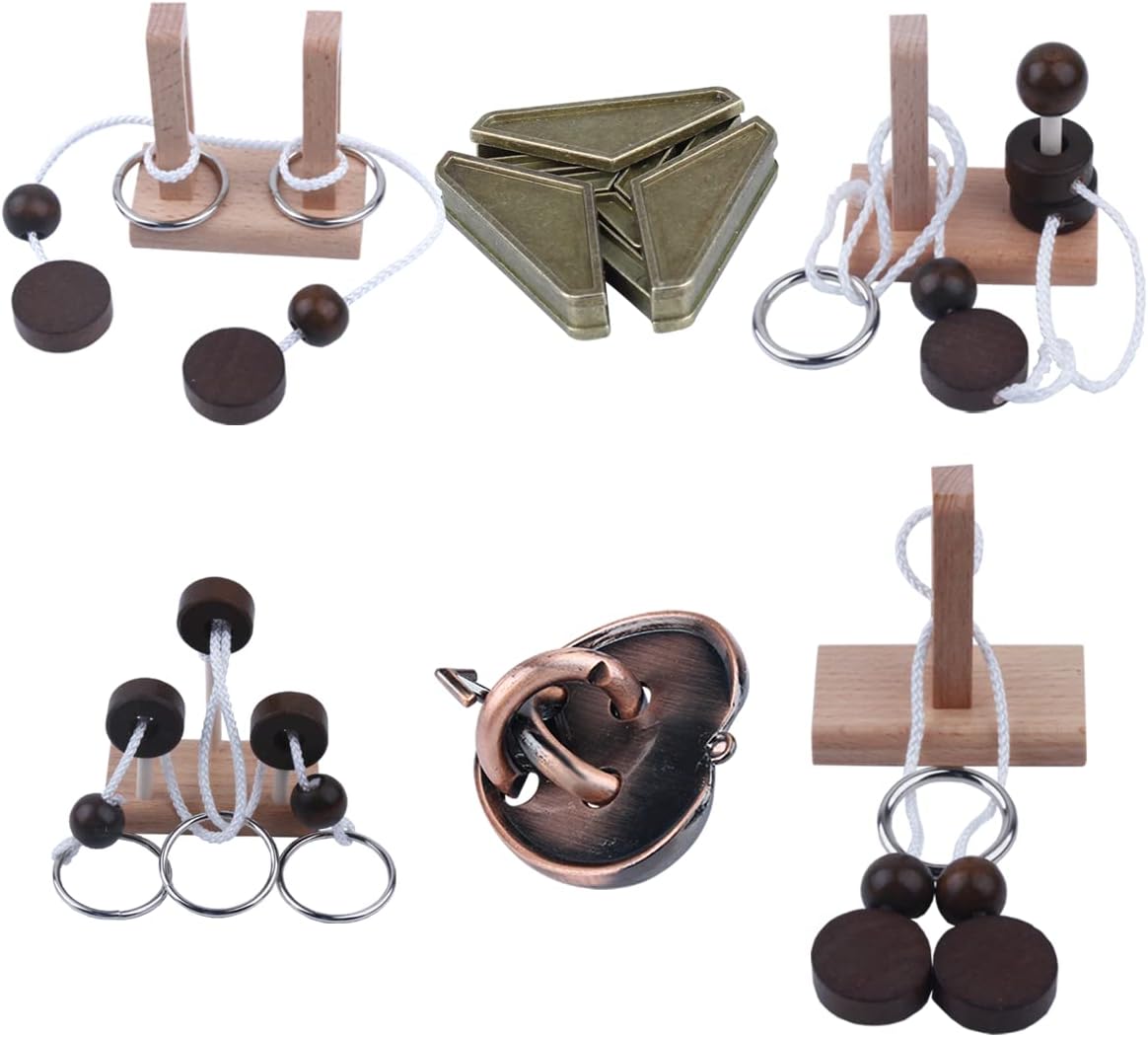 Wooden and Metal 3D Unlock Interlock Assorted Brain Teasers Puzzles，IQ Logic Training Family Game Party Favor Coffee Table Time Unlock Interlock Mind Puzzles Box