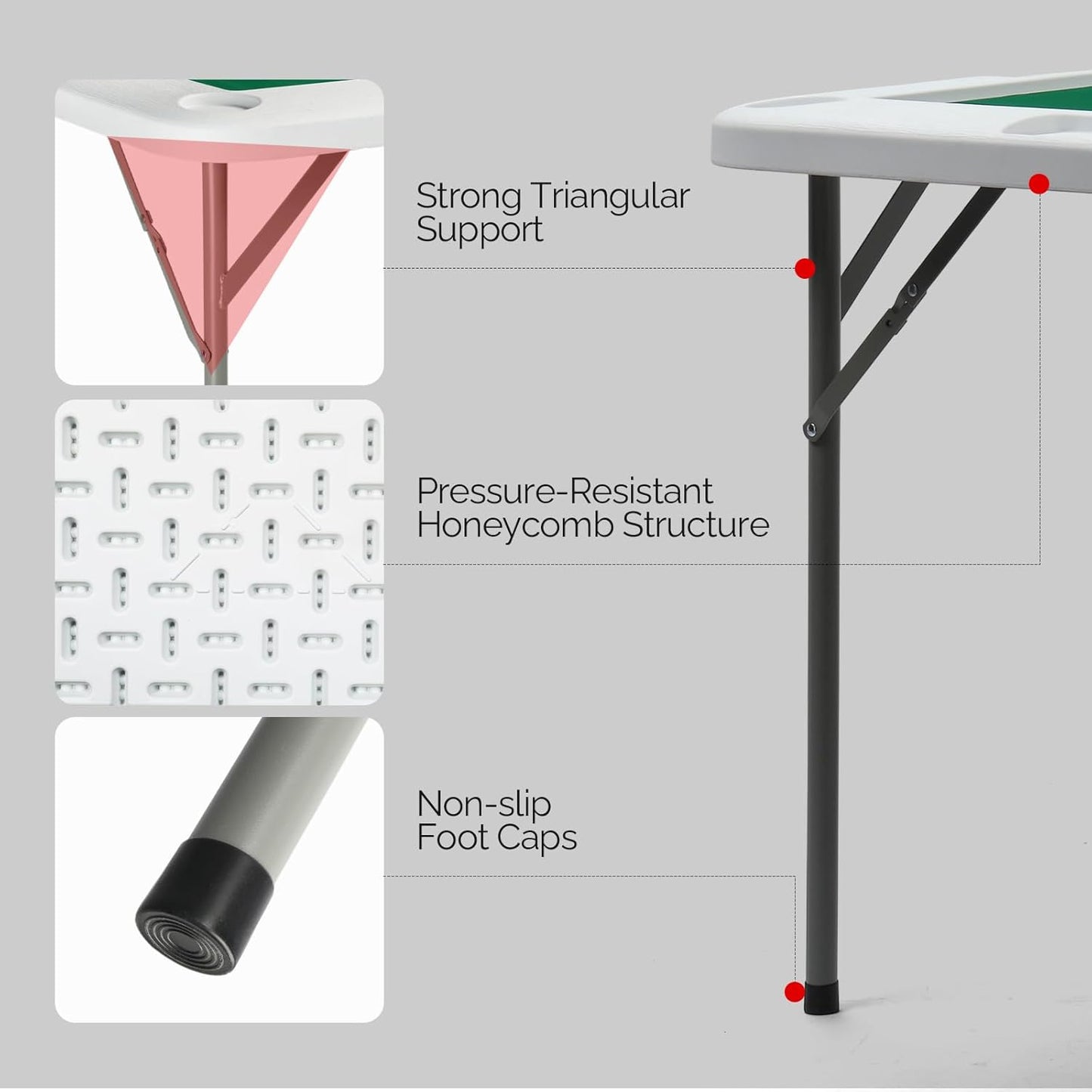PEXMOR 39.5" Foldable Mahjong Table, Square 4 Player Card Game Table w/Cup Holders & Chip Grooves, Portable Folding Poker Domino Board Game Table for Blackjack, Texas Hold'em, Jigsaw Puzzles Game