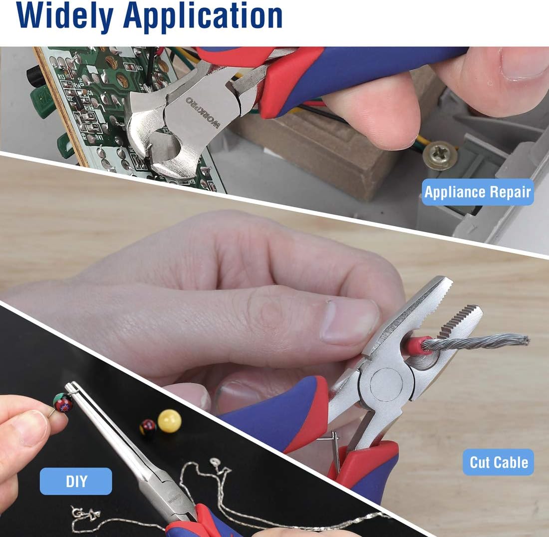 WORKPRO 6-piece Mini Pliers Set - Needle Nose, Diagonal, Long Nose, Bent Nose, End Cutting and Linesman, for Making Crafts, Repairing Electronic Devices, with Pouch