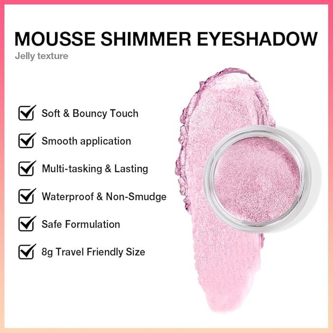 Cream Glitter Soft Pink Shimmer Metallic Eyeshadow Palette Makeup, Natural Single Mini Instant Holographic Eyeshadow For Older Women, Sombras Crema Para Ojos, Talc, Paraben & Cruelty Free