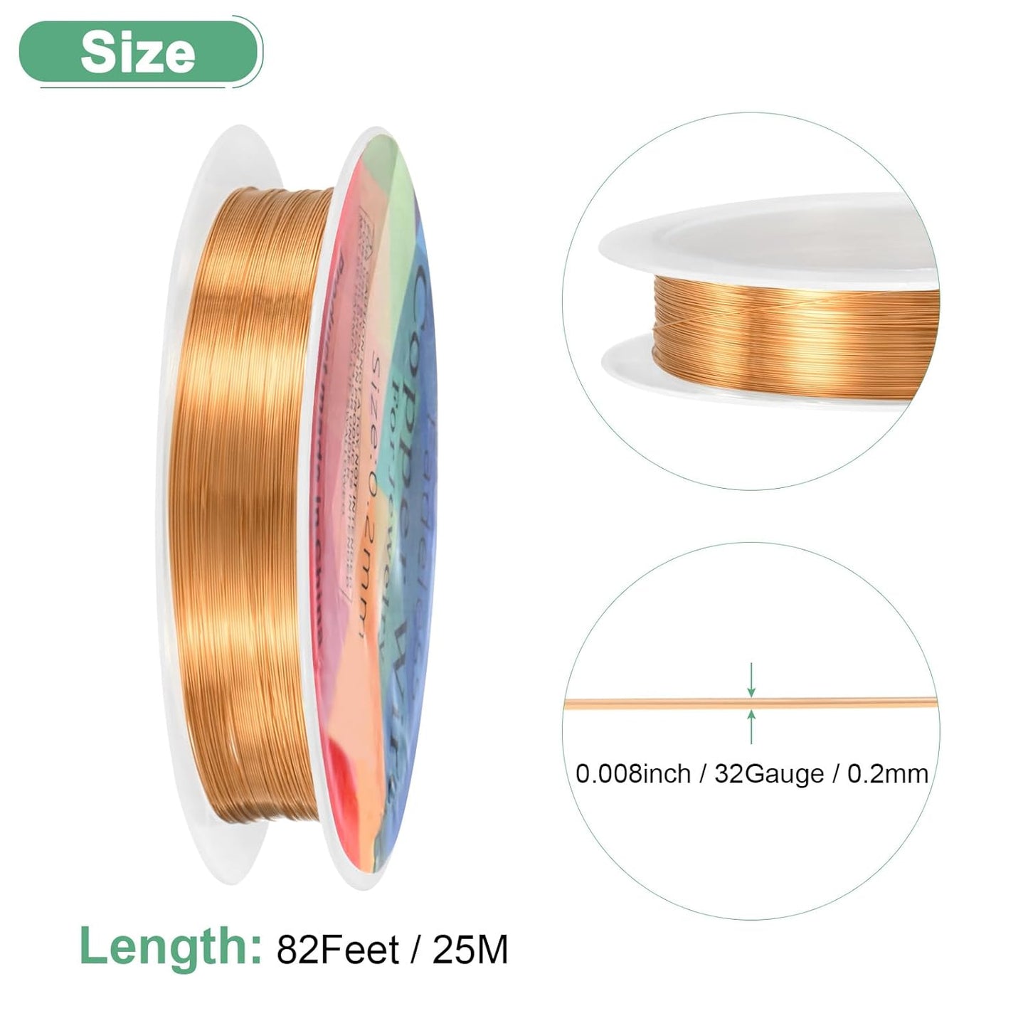 0.2 mm/32 Gauge Copper Wire for Jewelry Making, 82FT Copper Beading Craft Wire for Jewelry/Weaving/DIY Crafting/Planting, Color-Retaining [25M, Copper Tone]
