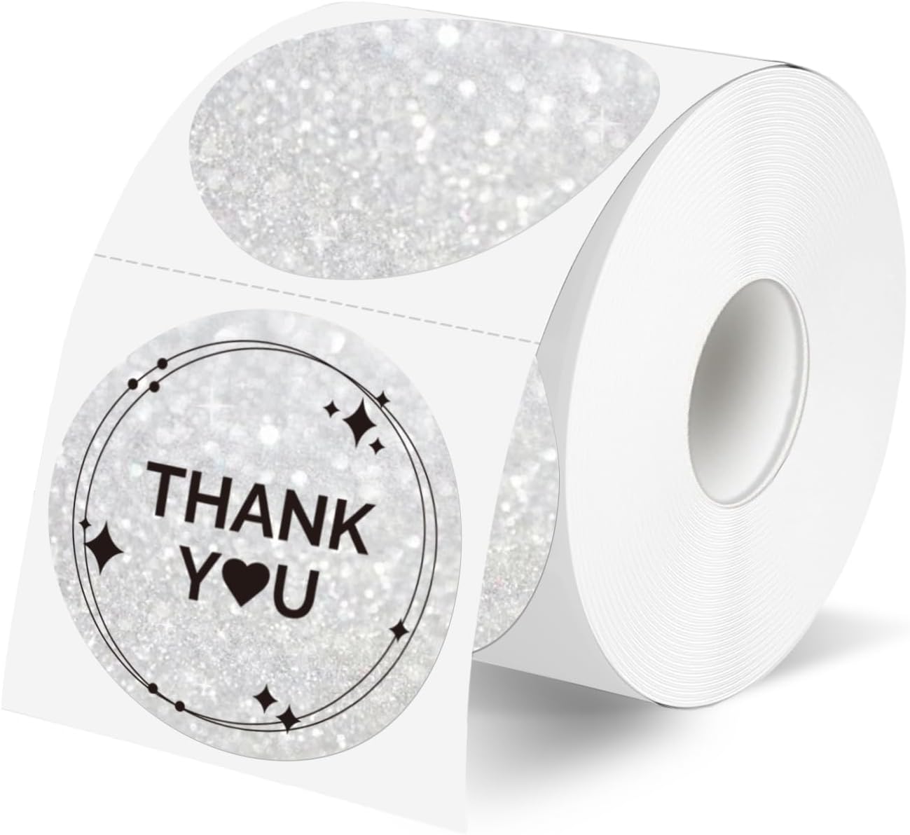 2" Holographic Thermal Label Stickers, Round Direct Thermal Label Stickers, Glitter Thermal Printer Sticker Labels for Gift Wrapping, Self-Adhesive Custom Logo Design- Glitter Silver