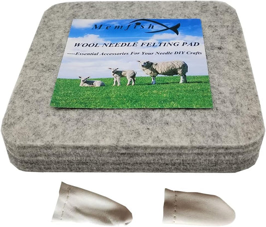 Wool Needle Felting Pad,Needled Felting Mat Woolen Block Thick and Firm Needle Felting Base for Precision Felting Projects Including Pair of Leather Finger Guards (6inch*6inch)