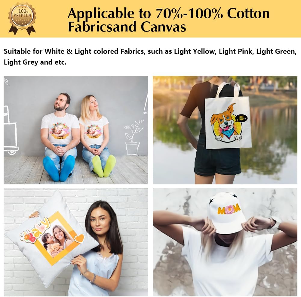 TransOurDream Upgraded Iron on Heat Transfer Paper for T Shirts (20 Sheets, 8.5x11") Iron on Transfers for Light Fabric Printable Heat Transfer Vinyl for Inkjet Printer (TOD-4)