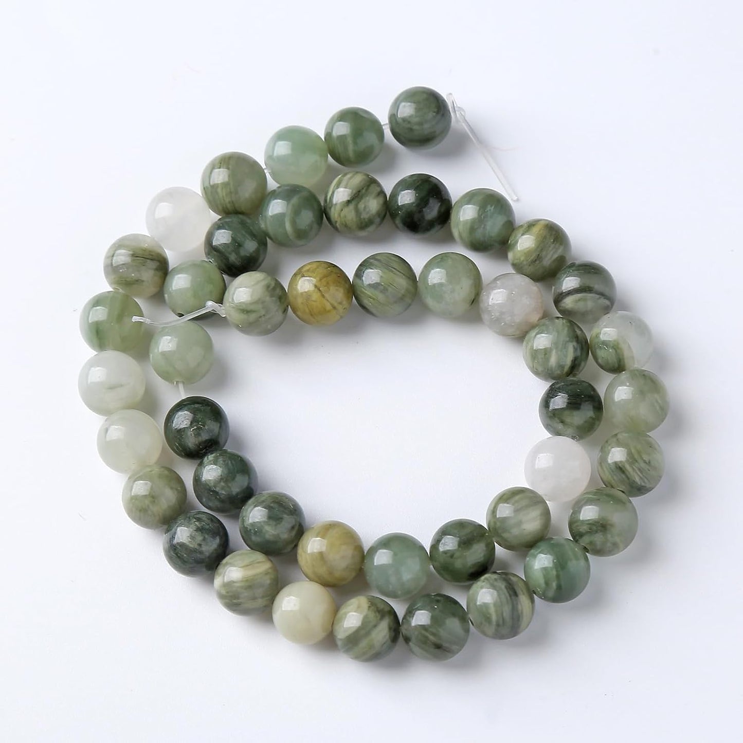 60pcs 6mm Natural Green Hair Quartz Stone Beads for Jewelry Making DIY Bracelet Necklace Accessories 15" Energy Healing Power Round Stone Beads (6mm, Green Hair Quartz)