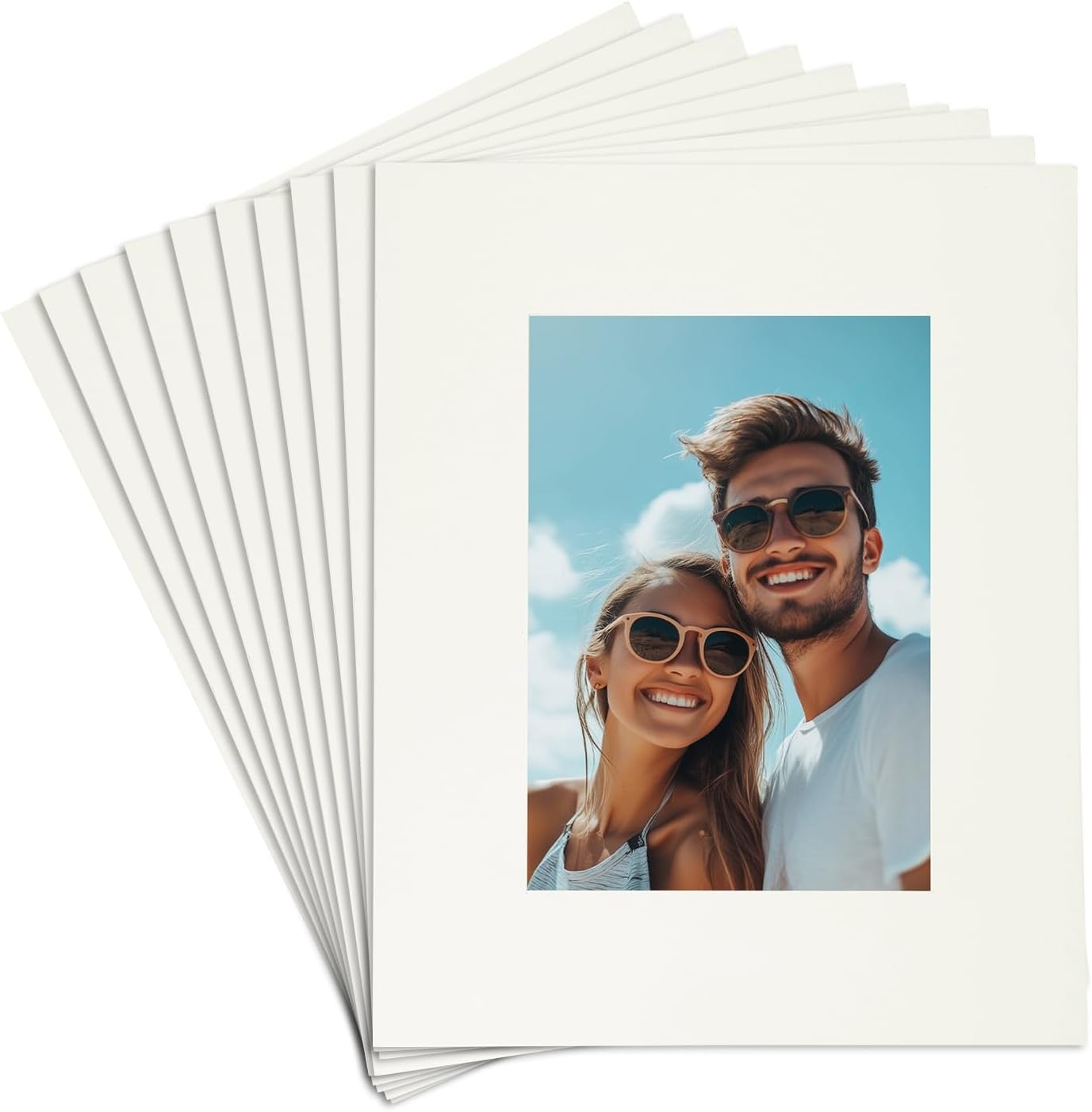 uxcell 10Pcs Picture Mats, 8 x 10 Mat Board Center for 5 x 7 Pictures Acid Free White Core Bevel Cut Frame Mattes for Display Art Measuring, Cream
