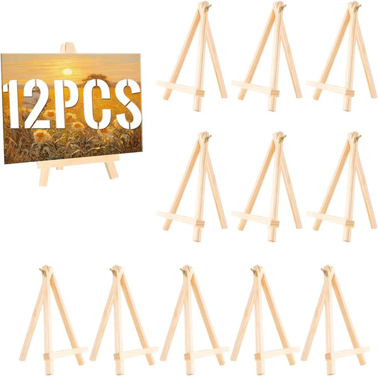 12 Pack Easel for Painting, 9 Inches Easel, Tabletop Painting Canvas Tall Wood Display Easels Set of 12, Art Craft Painting Easel Stand for Artist Adults Students