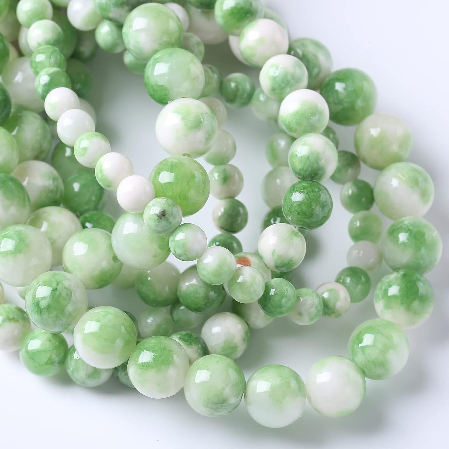 60pcs 6mm Natural Green White Persian Jade Stone Round Beads for Jewelry Making Loose Spacer Beads DIY Bracelets Necklaces 15" (6mm, Green Persian Jade)
