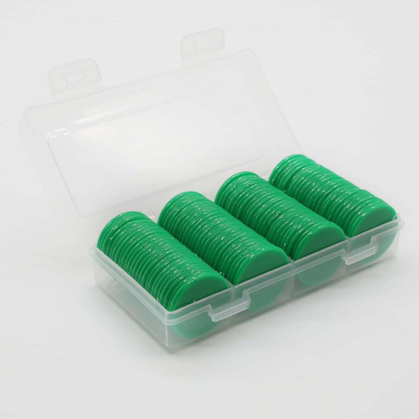 Set of 100 Opaque Plastic Learning Counters Mini Poker Chips Game Tokens with Storage Box (Green, 1.58 Inch)