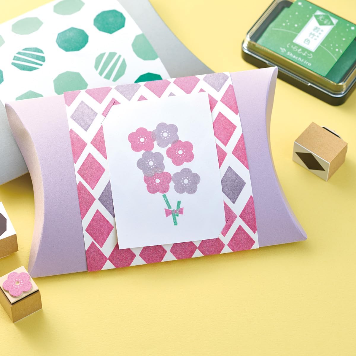 IROMOYO KOSAI Stamp PAD, Traditional, Shimmering Japanese Ink Colour, Oil-Based Ink pad - Dark Green