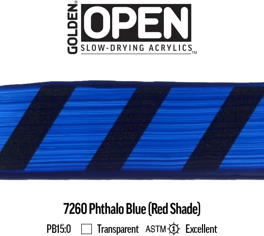 OPEN Slow-Drying Acrylics by GOLDEN, Phthalo Blue/R.S., 2 fl oz. tube, Professional Acrylic Paint, Transparent