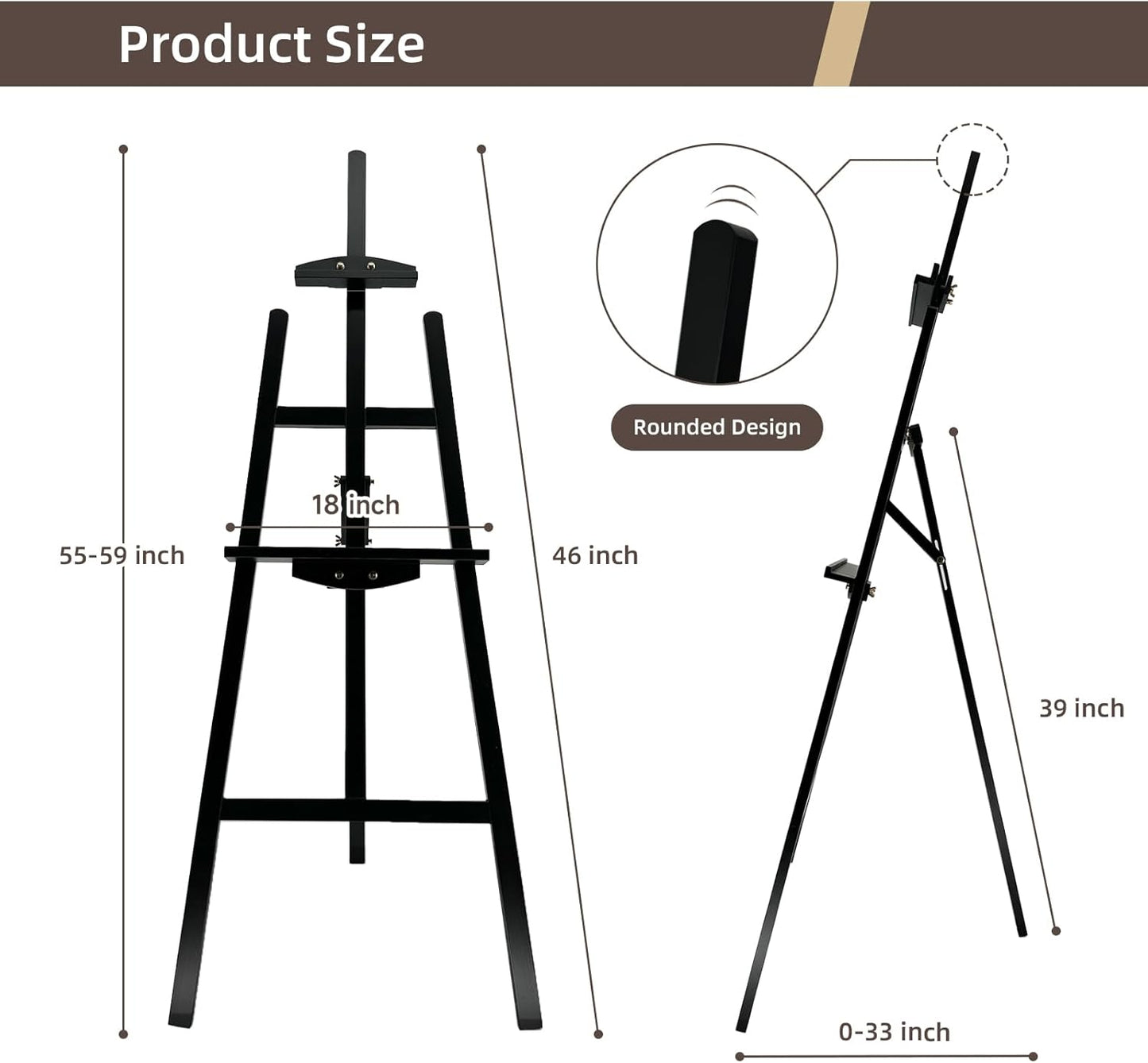 Adjustable Black Wooden Painting Easel, Pine Art Easel Stand Hold up to 43'', Painting Canvas for Wedding Sign and Poster, Drawing for Adults, Begginners and Students, Black