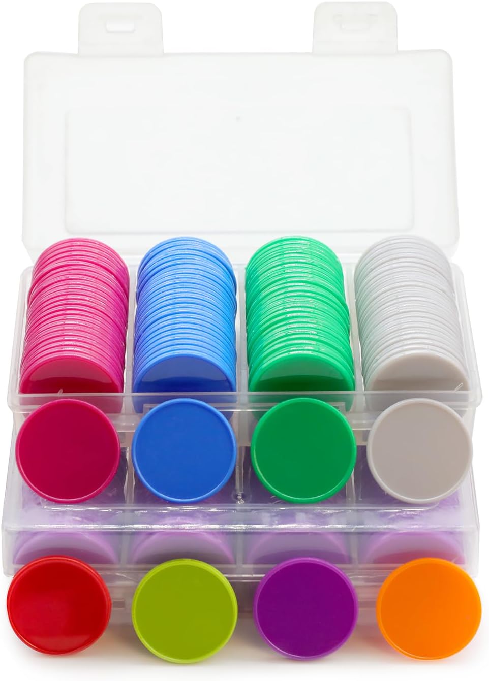 Set of 100 Opaque Plastic Learning Counters Mini Poker Chips Game Tokens with Storage Box (Starry Orange, 1.26 Inch)