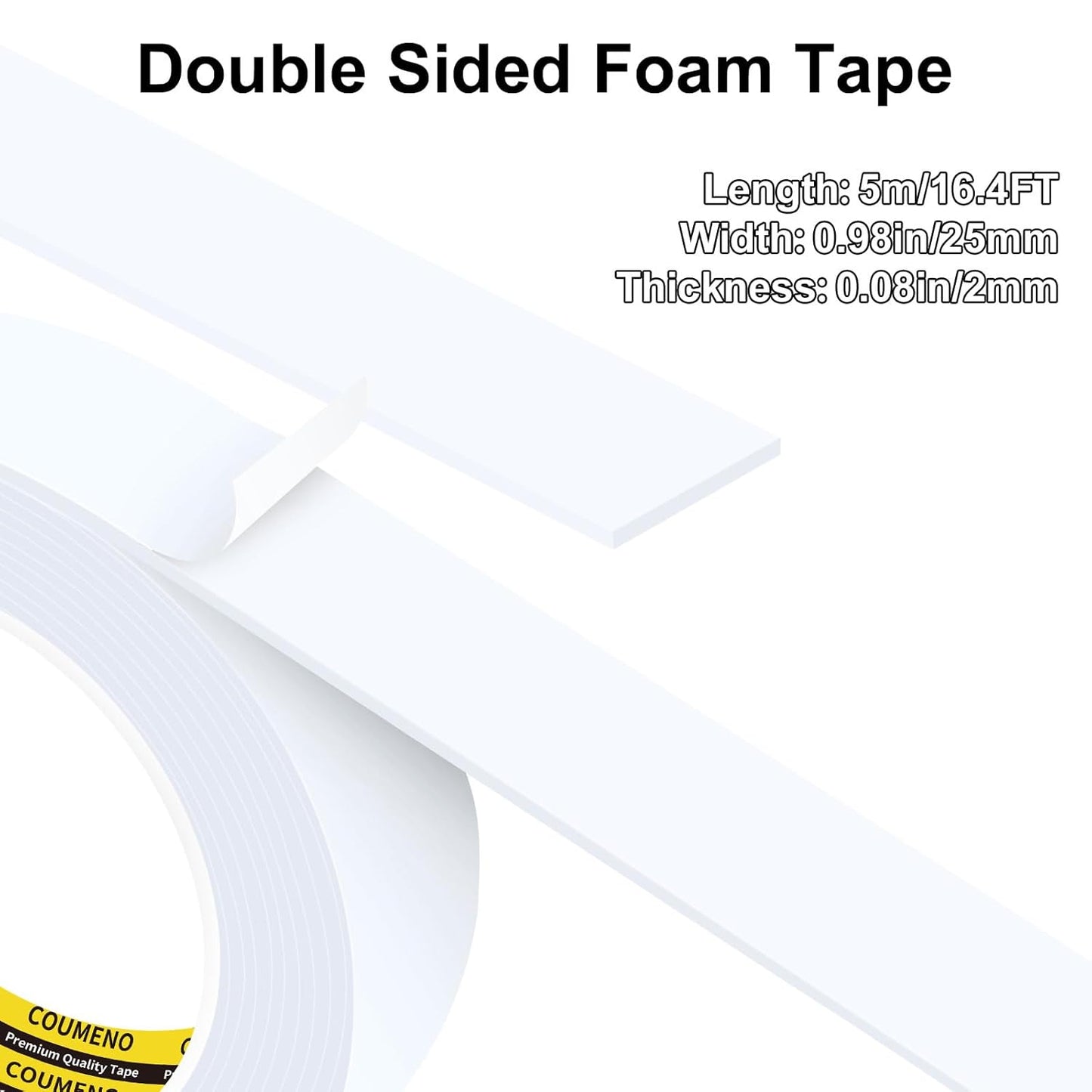 Double Sided Foam Strip, EVA Foam Tape, Double Sided Sponge Adhesive Mounting Tape for Home Office Decor 0.98inX16.4FT White