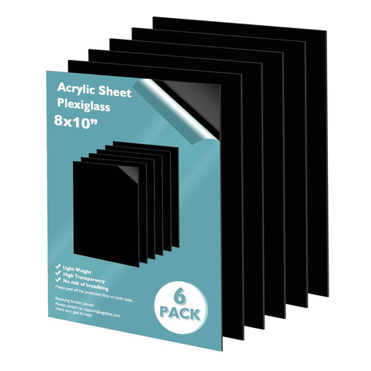 Egofine 8" x 10" Black Plexiglass Sheets 6 Pack 0.04 Inch Cast Acrylic Sheet Thick for DIY Craft Projects, Painting, Photography, Sign, Display Stand, Home Decor, Easy to Cut
