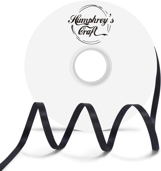 Humphrey's Craft 1/4 Inch Black Double Faced Satin Ribbon - 100 Yards for Crafts Gifts Wrapping Christmas Wedding DIY Bows Sewing Decor Invitation Card.