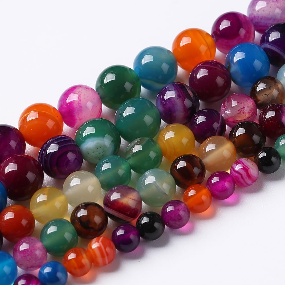 90pcs 4mm Natural Multicolor Stripe Agate Beads for Jewelry Making Natural Stone Energy Healing Beads DIY Bracelet Necklace 15" (4mm, Multicolor Stripe Agate)