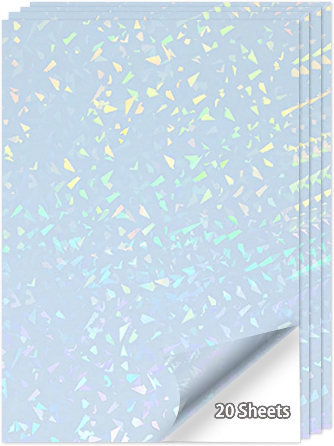 Printable Holographic Sticker Paper,20 Sheets 11 x 8.5''glass fragment Printable Waterproof Sticker,Rainbow Vinyl Sticker for Inkjet or Laser Printer