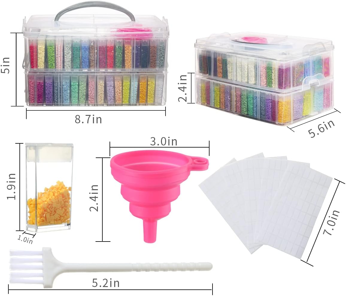Douorgan 2-Tier Diamond Painting Storage Containers Portable Bead Organizer and Storage Box Stackable Arts & Crafts Organizers for Nail Charms Seed, 160 Rectangular, Funnel, Stickers