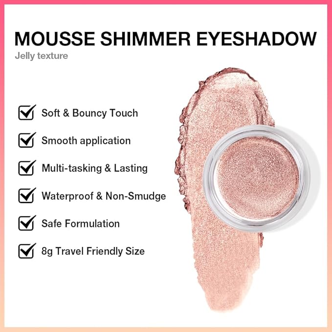 Glitter Shimmer Metallic Cream Eyeshadow Palette Makeup, Rose Gold Natural Single Mini Instant Holographic Eyeshadow For Older Women, Sombras Crema Para Ojos, Talc, Paraben & Cruelty Free