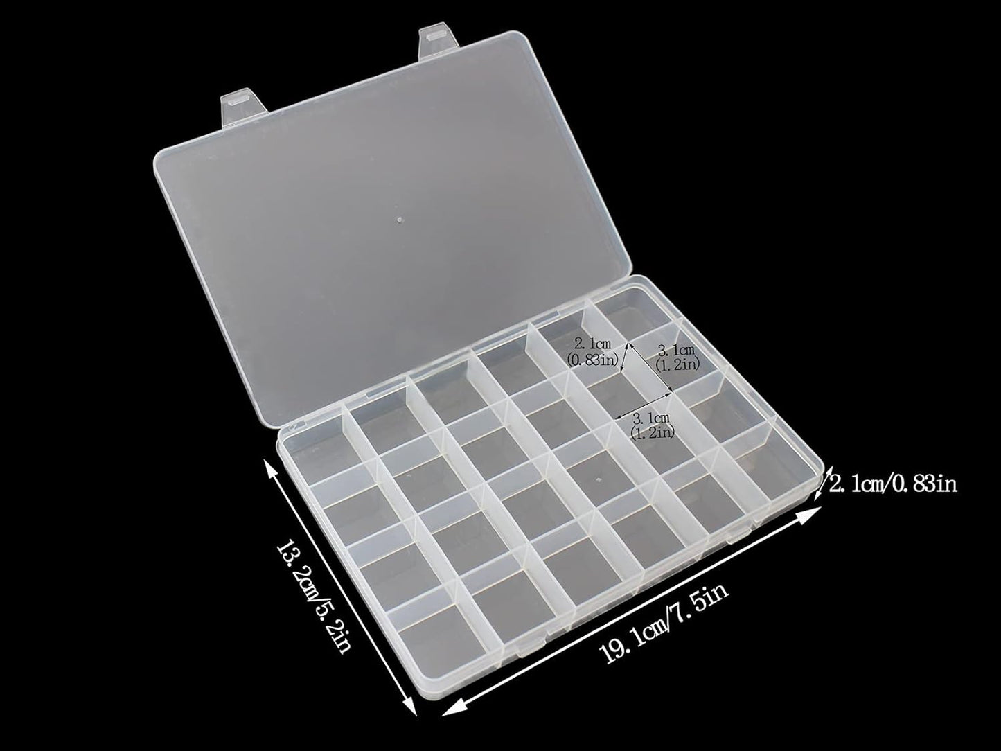 4packs Plastic Organizer Box 24 Grids Clear Storage Container Jewelry Box with Fixed Dividers for Beads Art DIY Crafts Jewelry Fishing Tackles (4pcs 24 Grids Box)