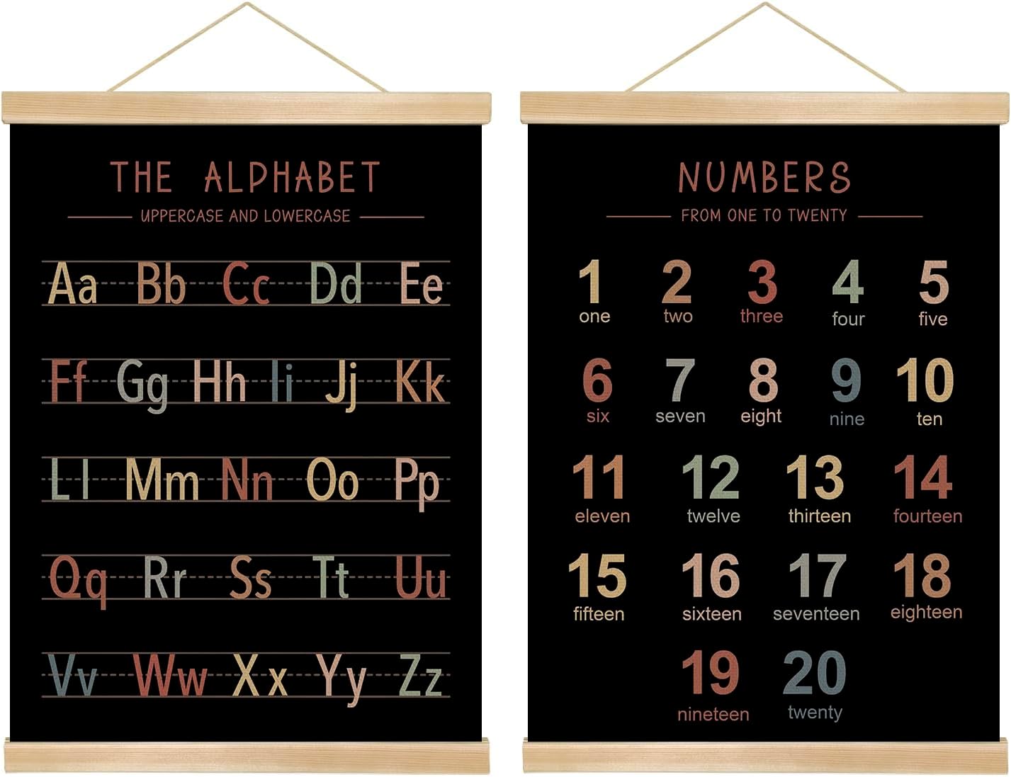 Alphabet and Numbers Wall Chart Set of 2 ,Kids Educational Posters,ABC and 1-20 Number Learning Banners for Toddlers, Preschool Classroom, Homeschool, Nursery, Playroom Decor 14 x 18.5 Inch (colorful)
