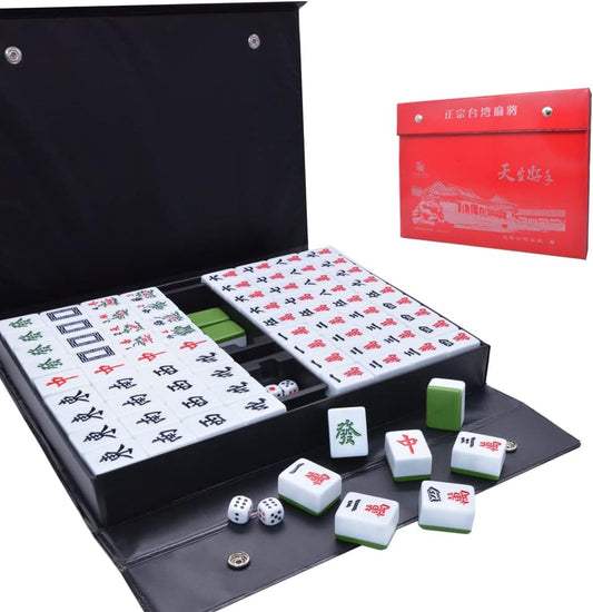 drizzle Chinese Mahjong Game Set - 146 Medium Size Tiles 1.3inch with Instructions - Professional Mah Jong Play Green [專業中式麻將]