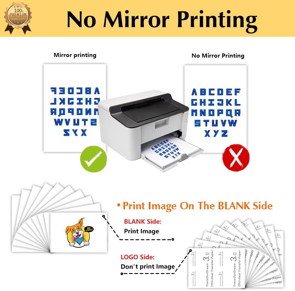 TransOurDream Heat Transfer Paper for Dark Fabric (50 Sheets, 8.5x11", Dark 3.0) Printable Iron on Transfers for Inkjet & Laserjet Printer, Printable Heat Transfer Vinyl for Tshirts (D3-50)