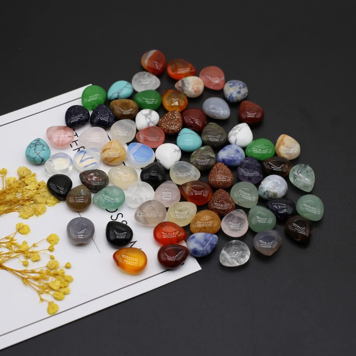 LE SKY 50 Pcs Natural Stone Beads Waterdrop Shape Healing Chakra Polished Assorted Crystal Quartz Agate Stone Charms for Jewelry Making Necklace Bracelet