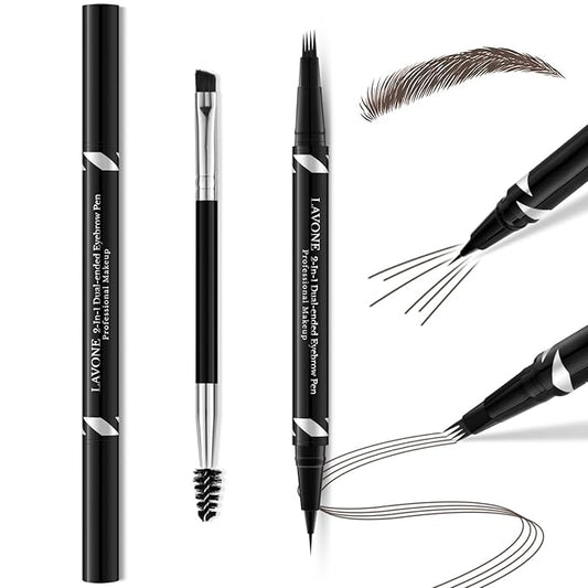 LAVONE Eyebrow Pen,2-IN-1 Dual-ended Waterproof Eyebrow Pencil,with 4 Tip Microblading Eyebrow Pen and Ultra-Precise Brow Pencil,Dual-ended Eyebrow Brush,Eyebrows Makeup for Natural Looking-Brunette