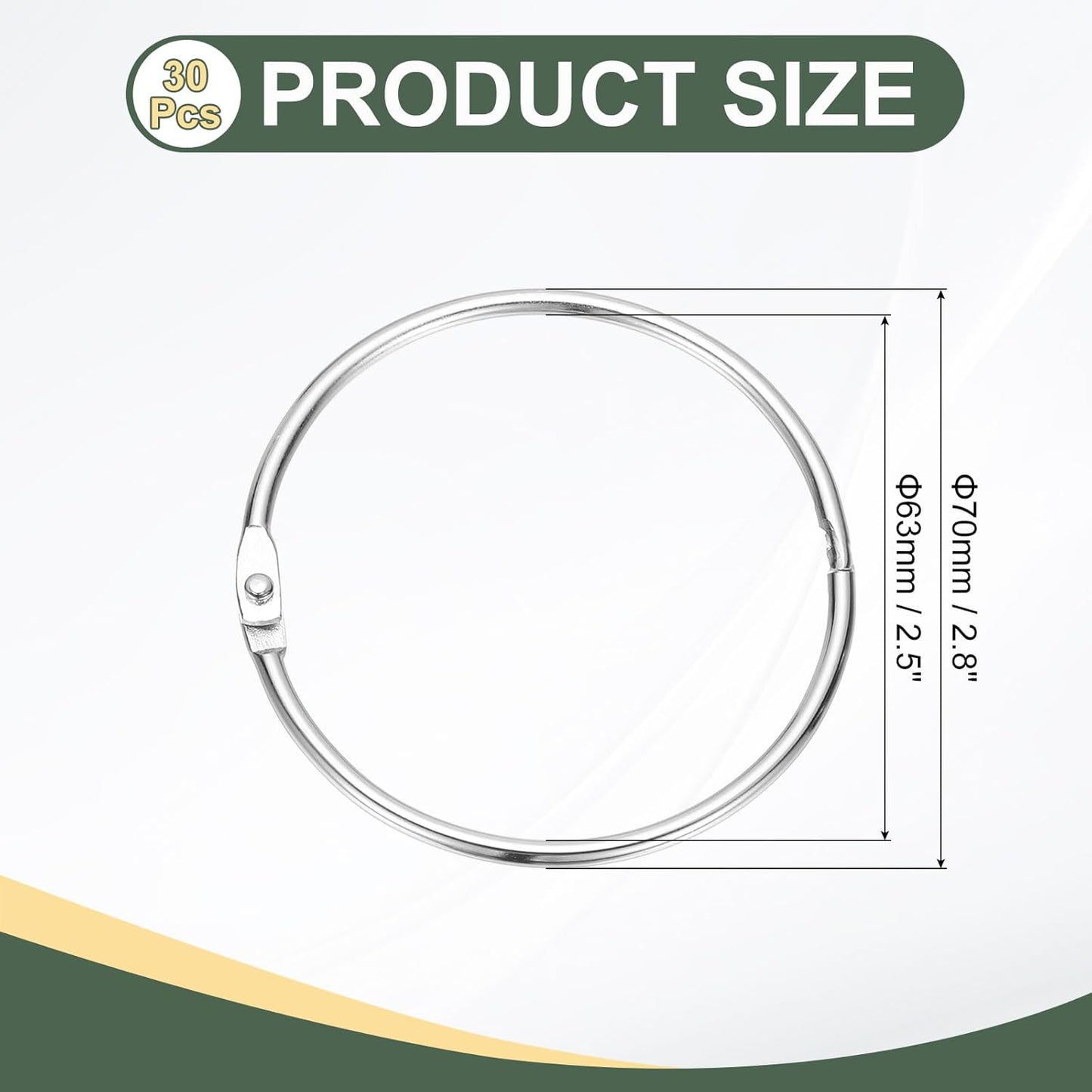 PATIKIL 2.5" x 2.8" Loose Leaf Binder Rings, 30 Pcs Metal Book Rings Nickel Keychain Ring for Paper Index Cards Flash Card Notebook Rings Office Home Book Binder, Silver Tone