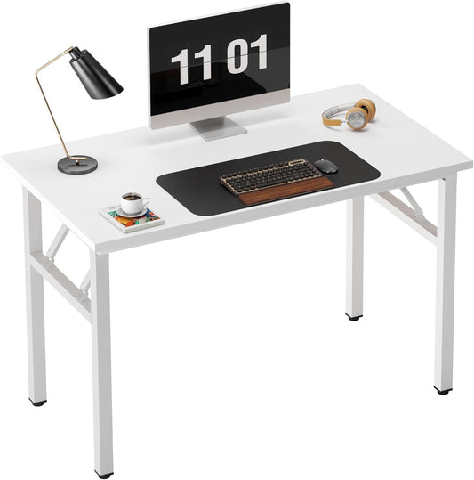 Need 39.4 inch Computer Desk for Small Space Small Folding Table Small Writing Desk Compact Desk Foldable Desk with BIFMA Certification, No Install Needed, White AC5-10060-DW