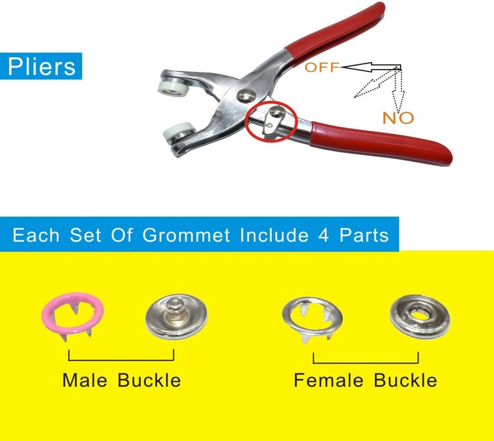 200Pcs Snap Fastener Tool Diameter 9.5mm Metal Eyelets Shoes Clothes Crafts with Heavy-Duty Eyelet Grommet Pliers